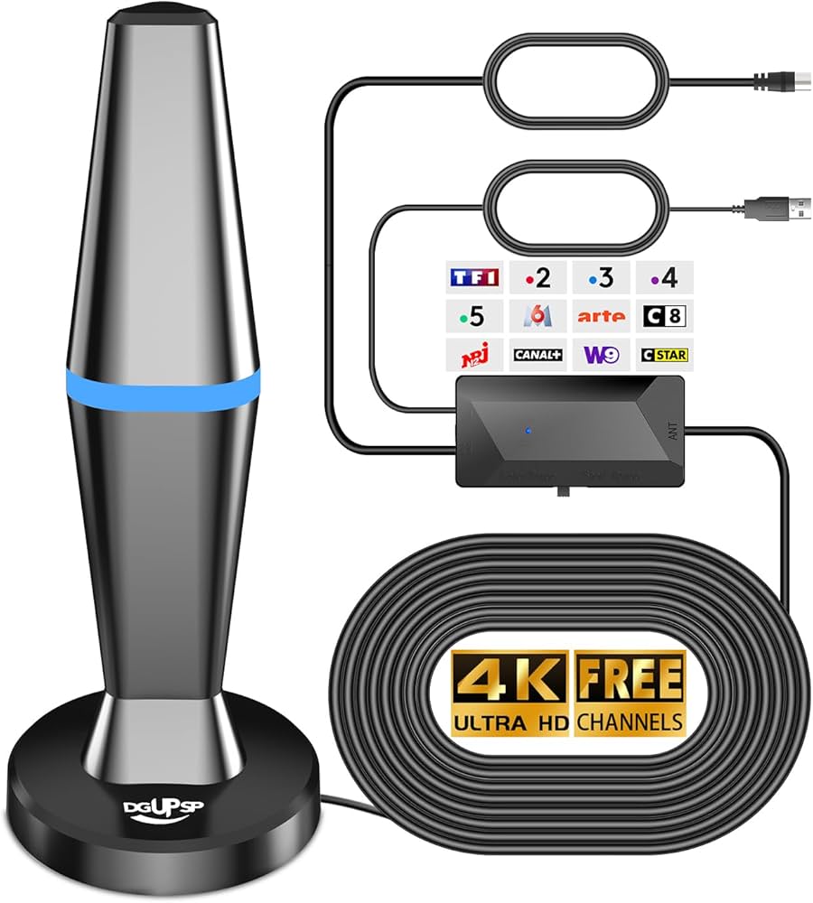 Portable Indoor TV Antenna with Magnetic Base – 4K Ultra HD 1080p, Free Channels, with USB Amplifier