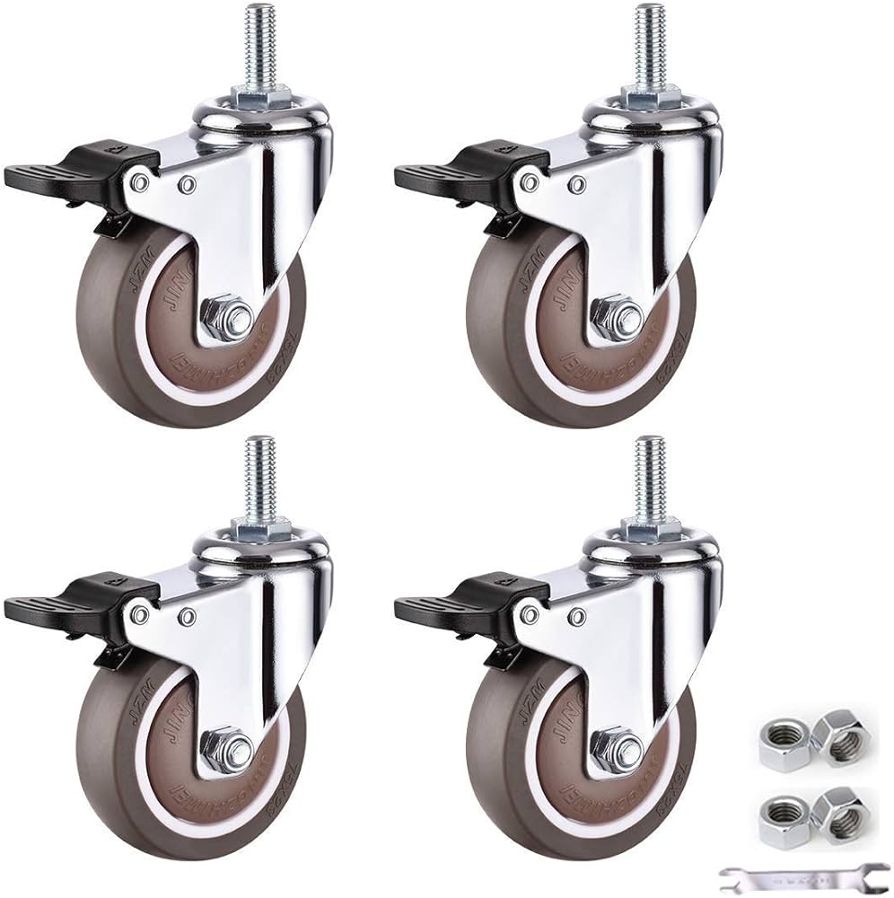 Swivel Caster Wheels For Furniture,M10X25Mm Threaded Stem Bolt Caster,Moving Caster Wheels,Small Castor Wheels,Trolley Wheels With Tpe Rubber,Heavy Duty Castors,4Pcs(Universal75Mm/