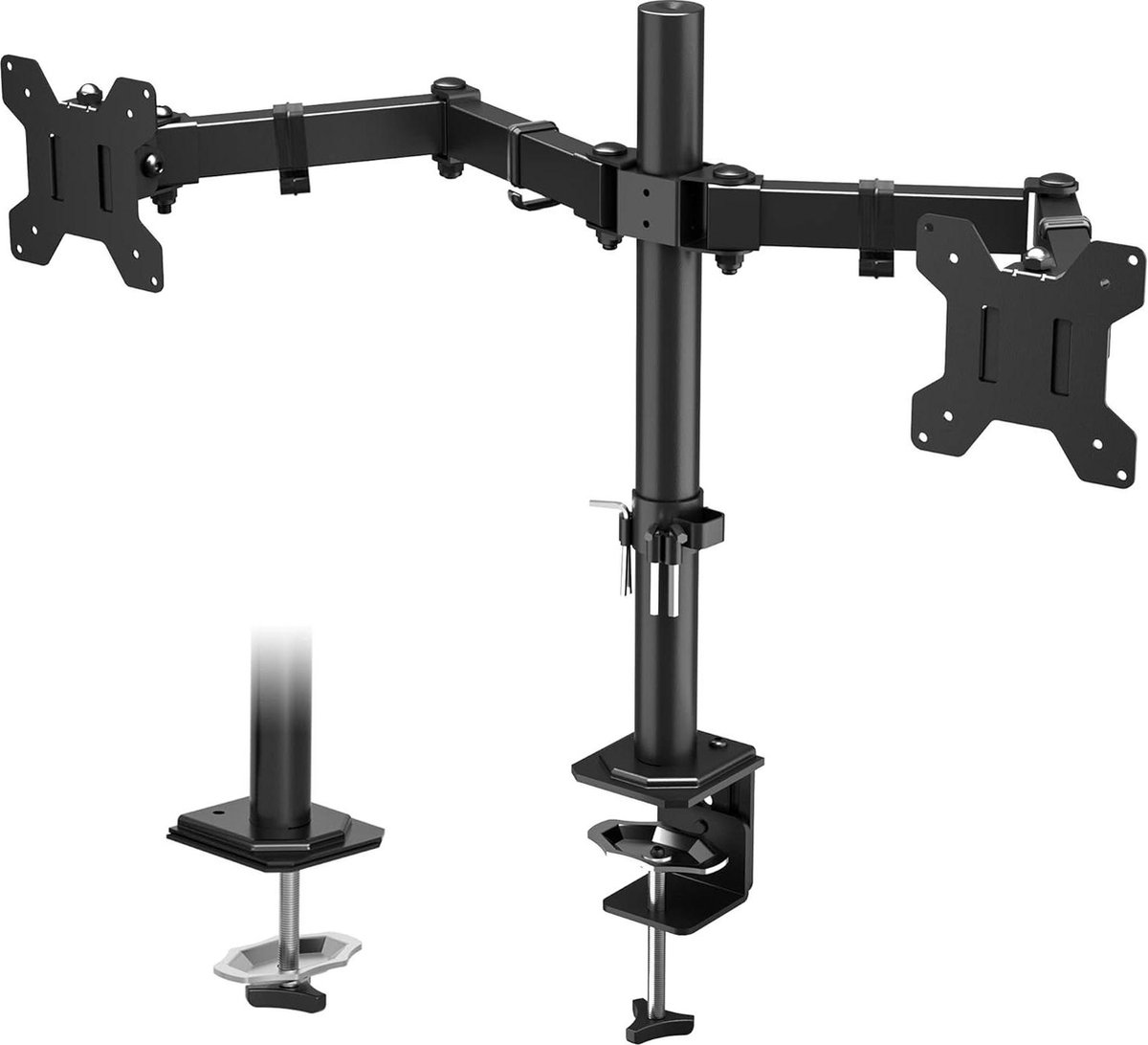 1home Monitor Desk Mount for Two 15 to 32-Inch Monitors Swivelling Tilting Height-Adjustable Monitor Desk Mount Ergonomic VESA 75/100 Black