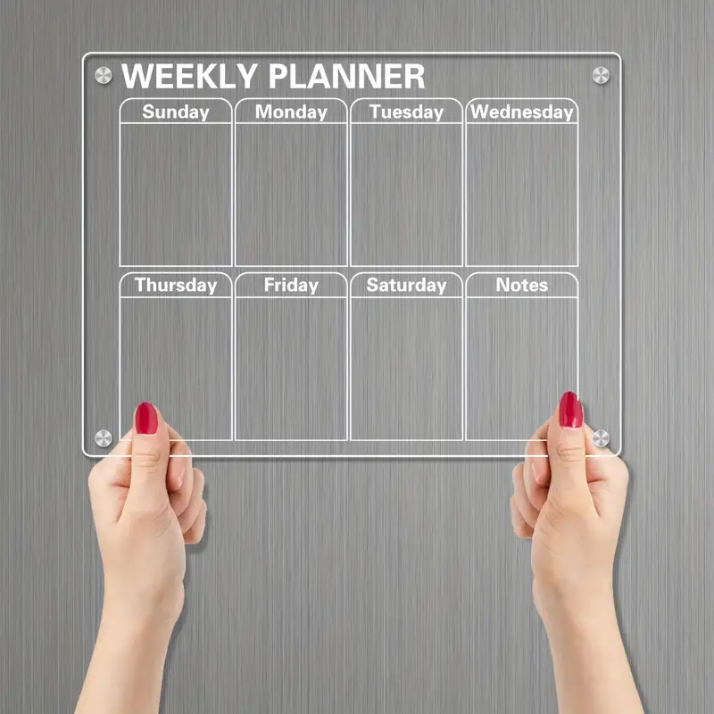 2 Pack Magnetic Monthly Weekly Calendar Acrylic Fridge Calendar, 40 x 30 cm, 2 Magnetic Calendars, Transparent Monthly Calendar, Weekly Planner