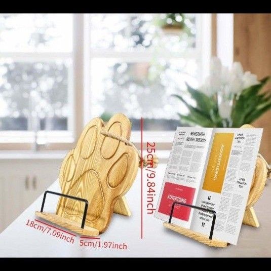 Cat Claws Wooden Book Stand, Perfect Decoration for Pets, Dog Lovers and Cat Lovers, Great for Kitchen and Books